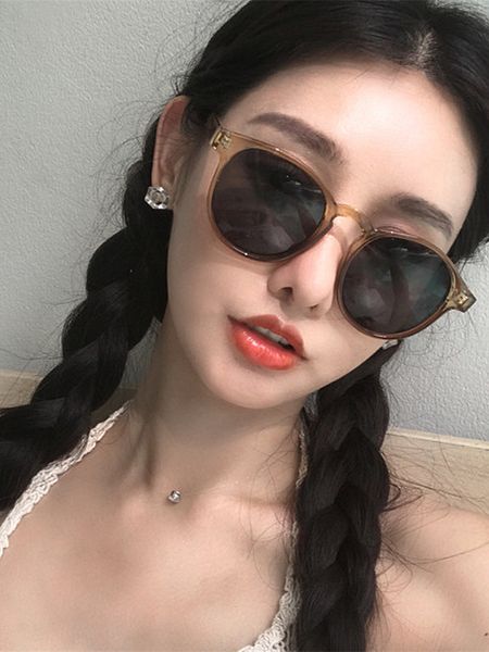 

2020 new online red girl fashion korean version round brown glasses chaoyuansu polarized sunglasses small face, White;black