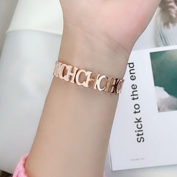 

popular rose gold titanium steel hollowed ch bangle bracelet women jewelry, Black