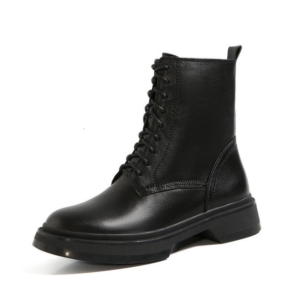 

2021 new autumn winter genuine leather women's ankle boots chunky women party office lady shoes woman heels 8y5z, Black