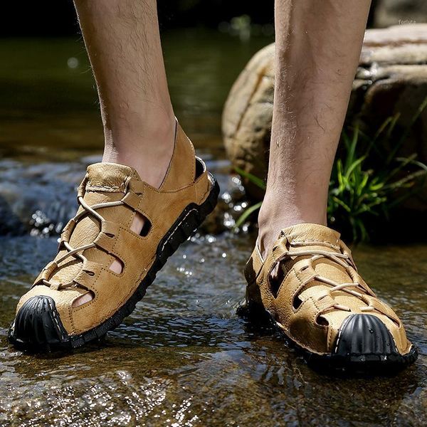 

men sandals leather 2020 new summer causual beach men gladiator sandals outdoor hiking mens roman male large size1, Black