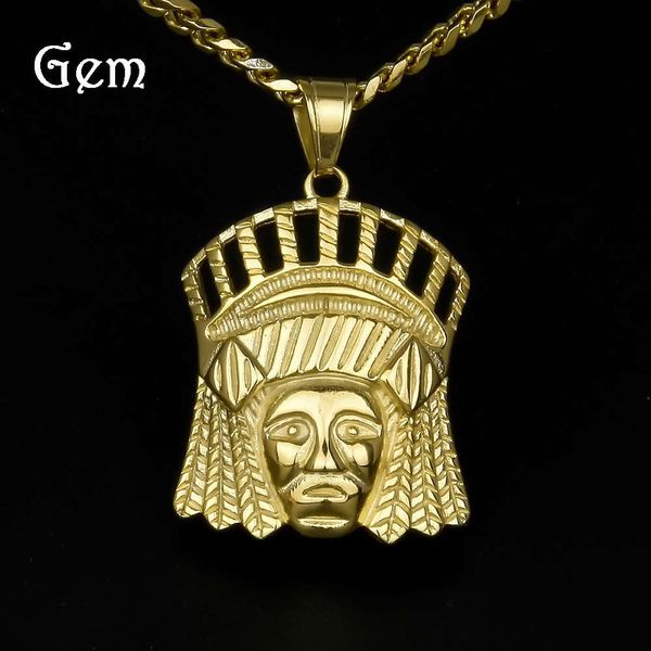 

indian tribal chief head stainless steel hip hop pendant, Silver