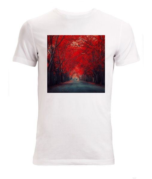 

sport new fashion cool casual t shirts romantic park red path artwork men's (woman's available) t shirt white stylish summer tee s