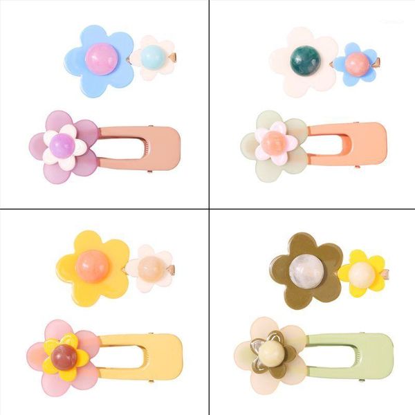 

hair accessories 2pcs korean women styling side bangs clips sweet candy color resin flower hairpin baking paint duckbill barrettes1, Slivery;white