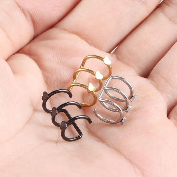 

3pairs clip on wrap earring tragus stainless steel 3 rings ear cuff clip nose rings fake piercing body jewelry helix earrings q sqcofv, Silver