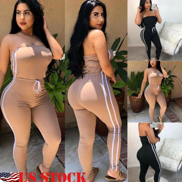 

us stock women casual ladies lace up sleeveless stripe long length jumpsuit striped women summer casual sleeveless romper1, Black;white