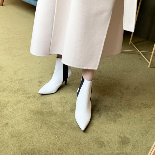 

concise pointed stiletto leather women's autumn a boots high heels shoes woman formal wear office shoes woman size 33-42, Black