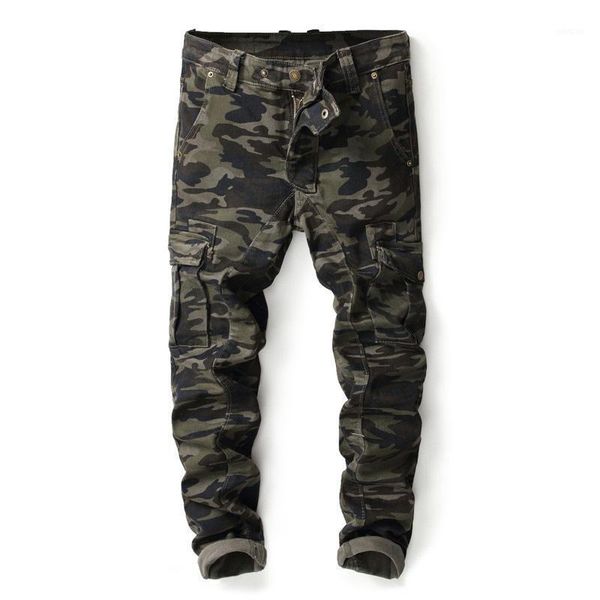 

men pocket multi-zipper camouflage stitching men jeans four seasons pants new fashion brand korean style jeans1, Blue