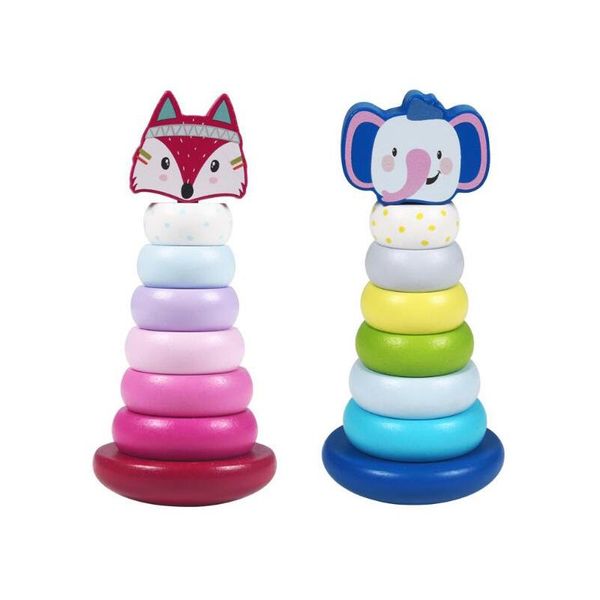 

hanoi tower животных радуга stacking кольцо башня укладываемых блоков дети монтессори раннее образование деревянные головоломки детские игру
