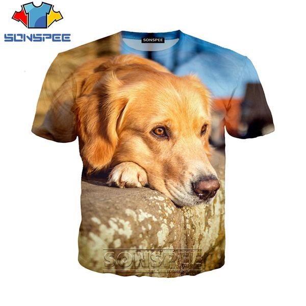 

golden retriever dog cute animal 3d print shirts graphic hippie aesthetic men clothing