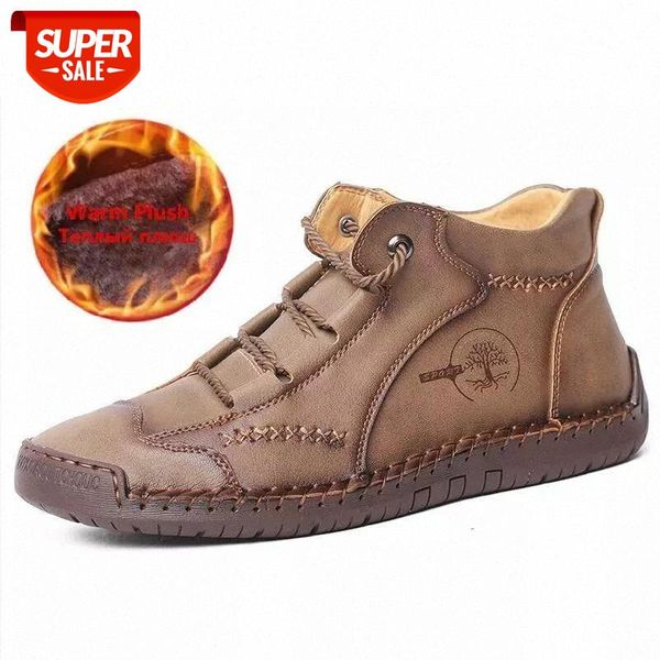 

brand winter men's boots warm plush men's snow boots handmade leather men ankle outdoor non-slip shoes size 38-48 #v00m