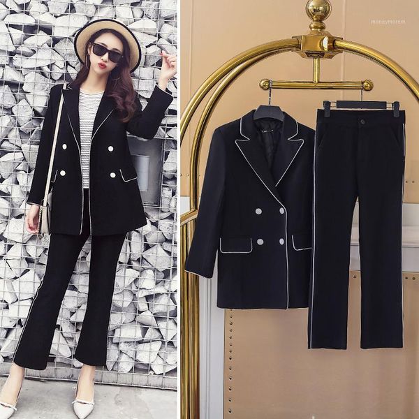 

women's two piece pants women's suit jacket spring autumn england wind west set temperament loose casual double breasted a3621, White