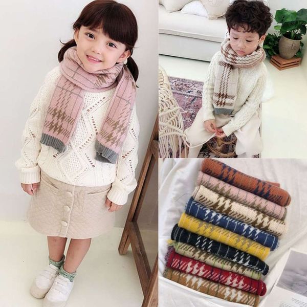 

autumn children's new and winter knitted colorful plaid scarf versatile wool warm baby's neck gift, Red;brown