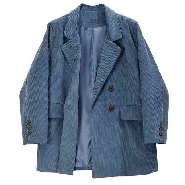 

women's suits & blazers [eam] women blue corduroy oversized blazer lapel long sleeve loose fit jacket fashion spring autumn 2022 1de112, White;black