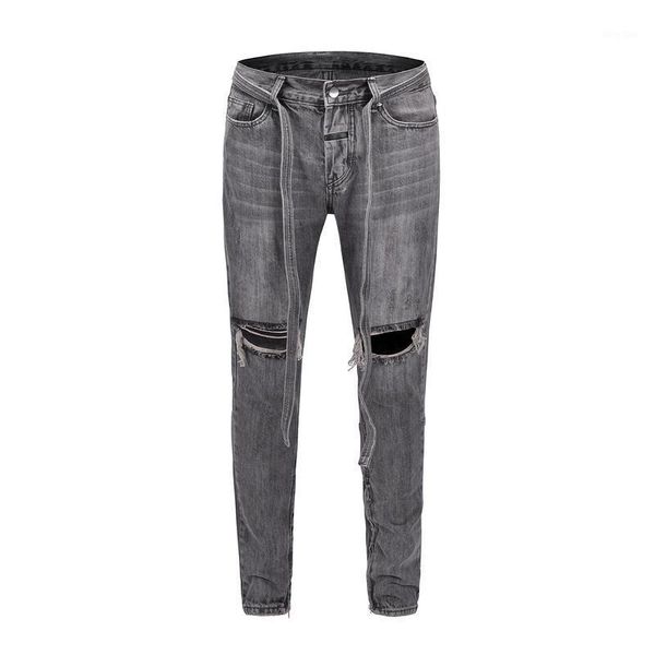 

2020 fg 6th collection style men ripped rope denim jeans hiphop streetwear men skinny fit denim jeans joggers pants riri zipper1, Blue