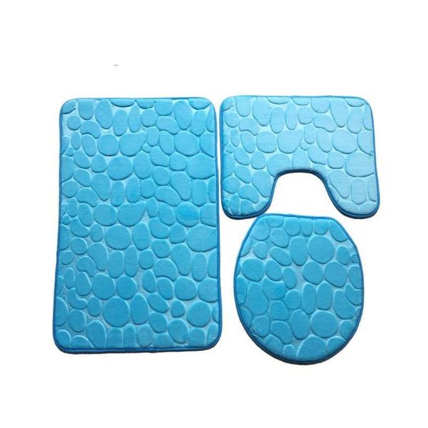 

cobblestone flannel embossed carpet bathroom rug toilet mats set 3 piece-memory foam extra soft shower bath rugs-con qylube sweet07