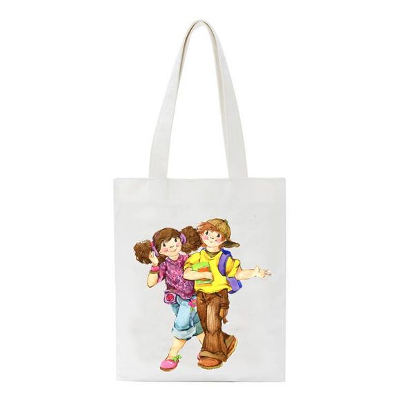 

sccfmm women cartoon printing canvas shoulder bag fashion casual simple students school bags shopping handbags messenger bags