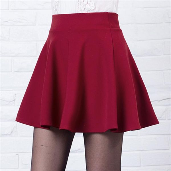 

women's stretch high waist plain skater flared pleated casual cotton mini short skirt 2019 fashion red pleated skirt, Black