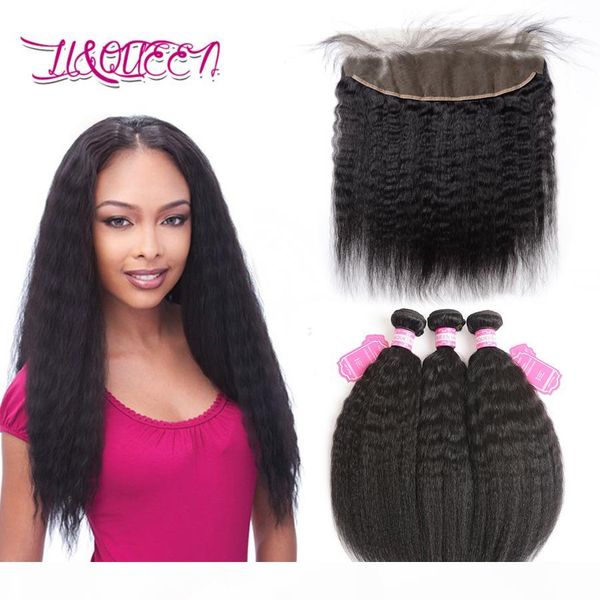 

peruvian virgin hair kinky straight 3 bundles with frontal closure double weft peruvian human hair weave, Black;brown