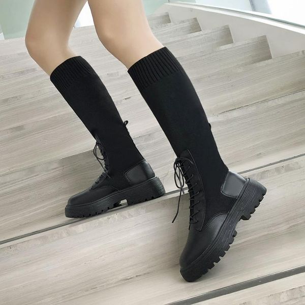 

women's fashion boots thigh boots stacked block heel over the knee winter, Black