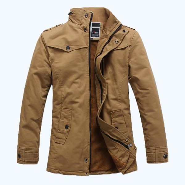 

2021 new brand men's casual long section plus thick collar men trench coat plus khaki,black&army green ~3xl120, Tan;black