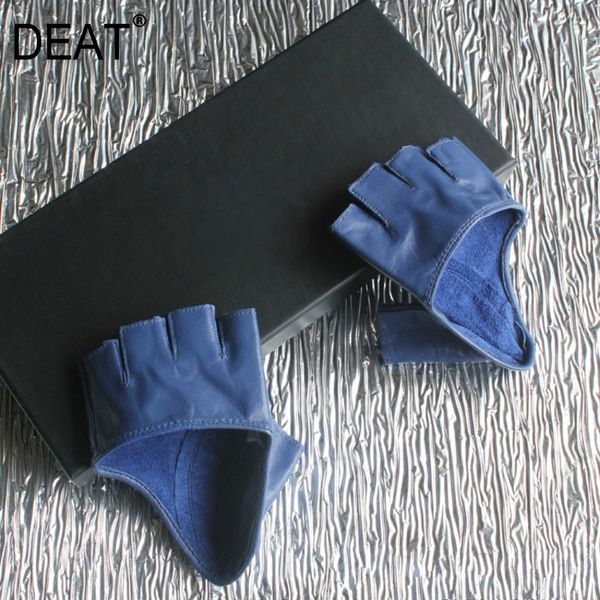 

deat autumn and winter new products fashion women' leather half palm half finger sheepskin gloves pb184 201022, Blue;gray
