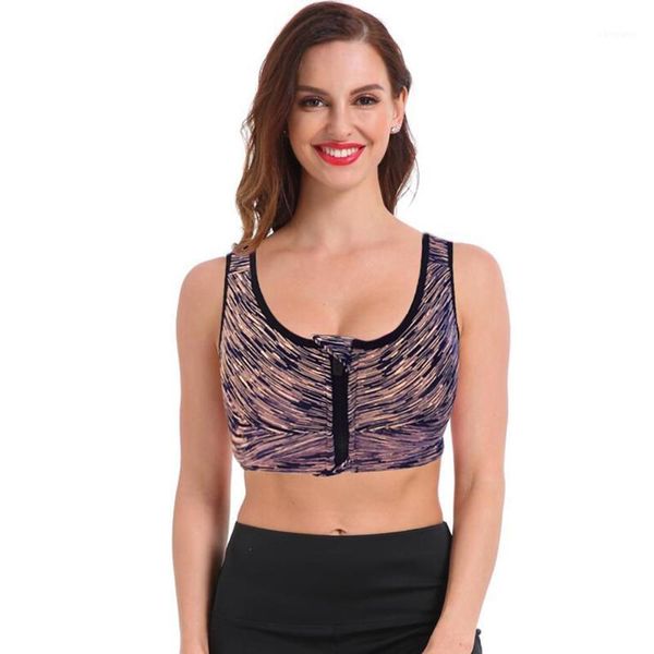 

gym clothing zipper shockproof sport bras women striped printed vest home breathable push up underwear sportswear femme d301, White;black