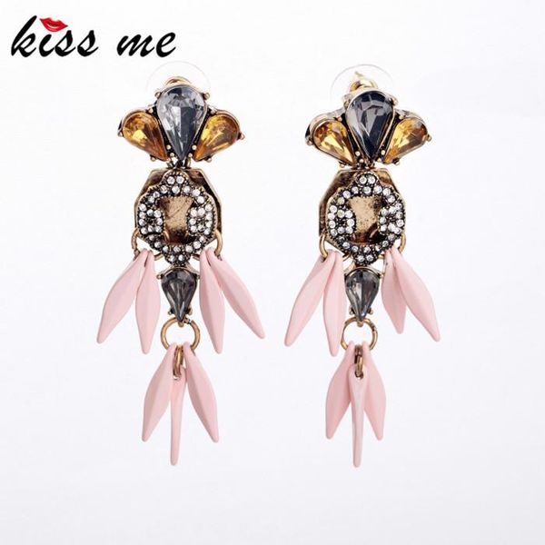 

factory direct sale resin glass zinc alloy big promotion party women pink leaf fashion drop earring, Silver