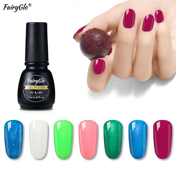 

fairyglo changeable gel varnish uv led soak off semi permanent multi color gel nail polish marble effect stamping enamel 7ml, Red;pink