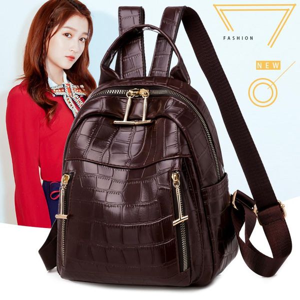 

crocodile pattern backpack women pu leather rucksack women's knapsack travel backpacks shoulder school bags mochila back pack