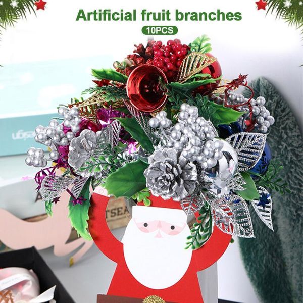

10pcs christmas decoration party home tree ornament fake stems diy artificial fruit branches festival p prop wedding holiday1