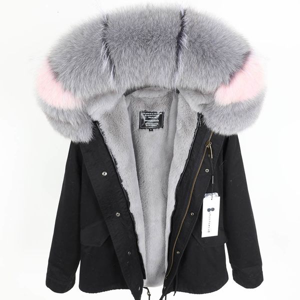 

fur women's 2021 new coat, fox skin collar, medium length detachable thin lining, parker winter clothes. 0ub4, Black