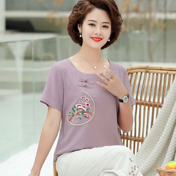 

d44e7 t-shirt t-shirt pantspants trousers and pants 2-piece suit large 2020 new middle-aged and elderly mom loose summer women's casual, Gray