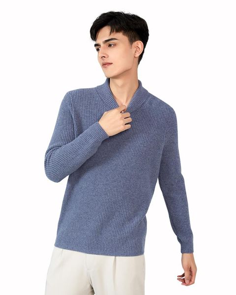 

zhili men's 100% cashmere shawl collar pullover thick sweater, White;black