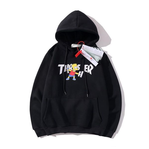 

new autumn/winter new off 2021 whiter mens stylist hoodie ow cartoon print pullover plus velvet sweater for men and women, Black