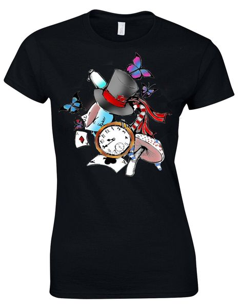 

alice in wonderland art mad hatter illustration ladies t-shirt ah80 sport hooded sweatshirt hoodie