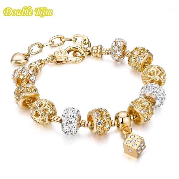 

charms bracelet alloy dice blue beads gold color lobster clasp fit original bracelets bangle fashion europe jewellery diy1, Black