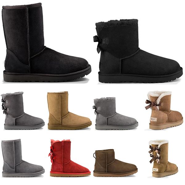 

2020 new women fashion snow boots black 2 bow antelope brown 1 bowtie winter casual girls ladies warm fur outdoor ankle shoes 36-41