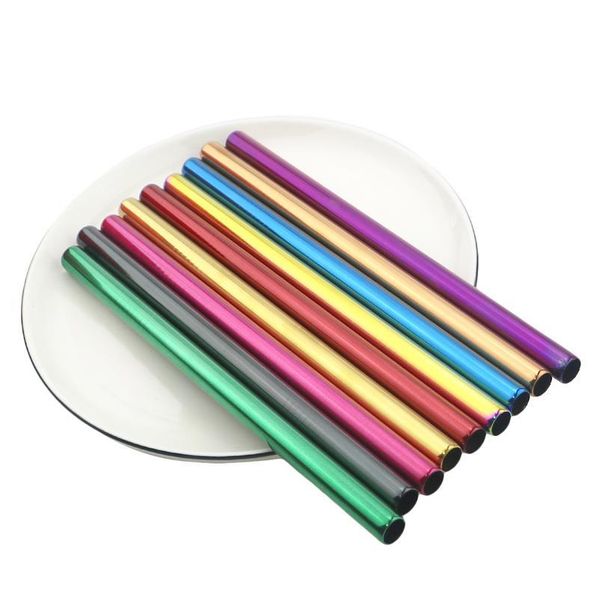 

colorful reusable drinking straw 304 stainless steel straw set metal straw with cleaner brush for mugs qylcka