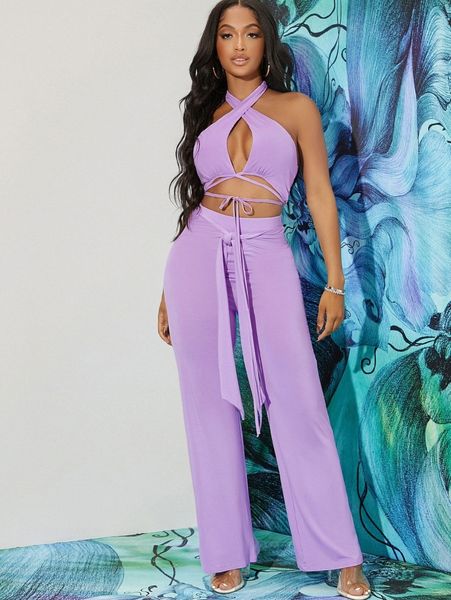 

criss cross backless & tie front pants i92s#, White