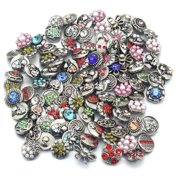 

10pcs lot new 12mm snap jewelry rhinestone random mini metal snap buttons fit 12mm snap bracelet bangle earrings necklaces 6804 h jllild