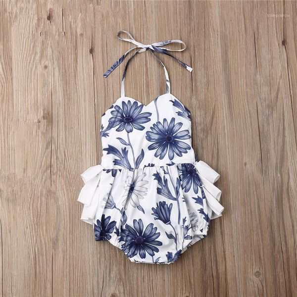 

baby girl summer new jumpsuit baby newborn sleeveless sling girl printing a cotton jumpsuit soft clothes1, Blue