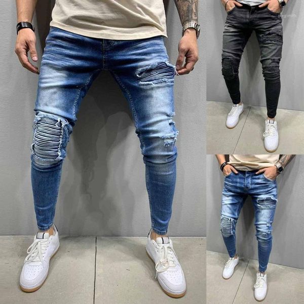 

men striped zipper denim hole vintage wash hip hop work trousers jeans pants #401, Black