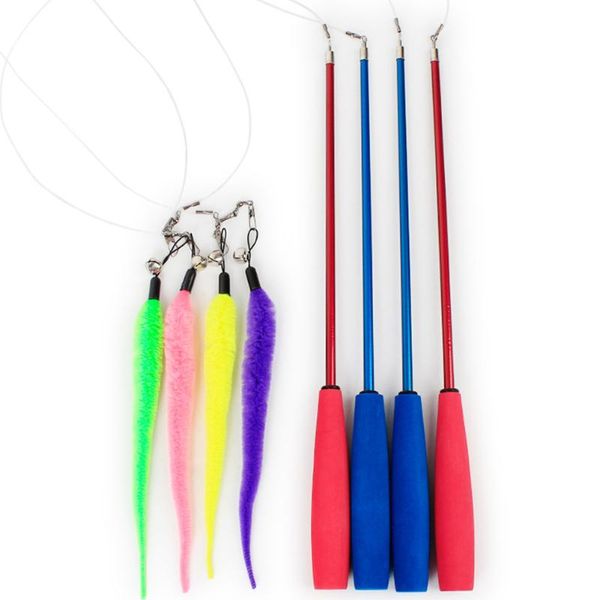 

95cm soft exercise cat teaser bells lightweight worms shape safe chasing pouncing anti scratch funny rod biting interactive toy