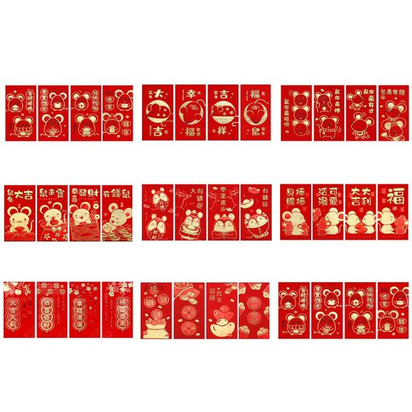 

16 pcs chinese 2020 cute rat festive red envelopes gift card red money pockets for wedding chinese new year new