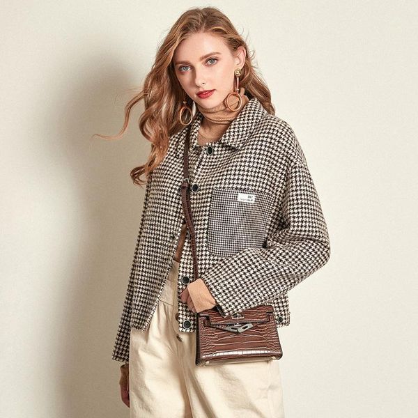 

women s winter coat black dog tooth double sided wool cashmere outwear 2020 autumn plus size ladies fashion overcoats