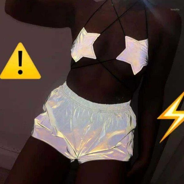 

yoga outfits women's reflective shorts casual elastic waist bright jogger trousers dancing gym biker leggings active sports1, White;red