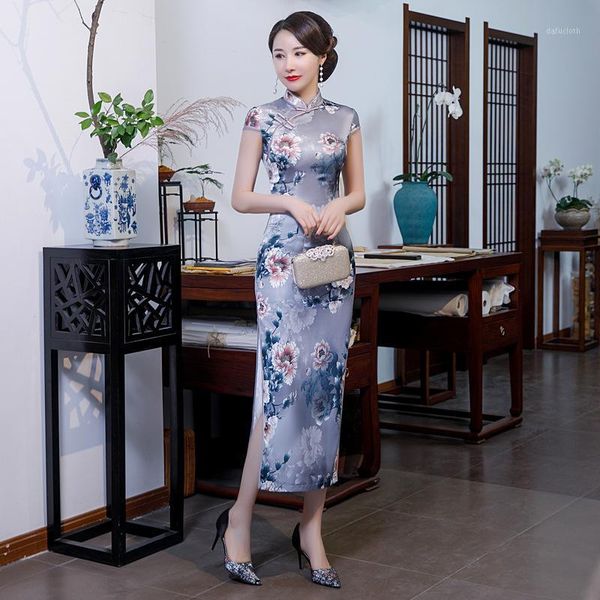 

rayon traditional chinese women simple dress vintage lady floral long qipao summer cheongsam plus size 4xl1, Red