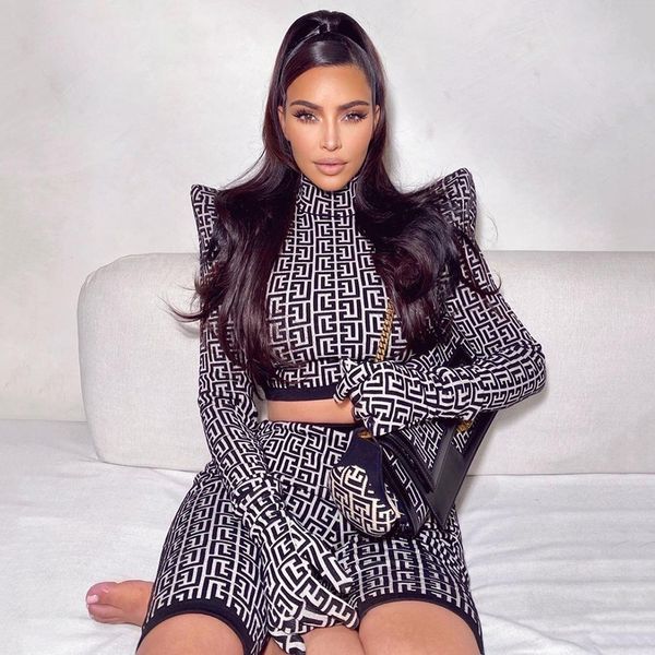 

designer 2020 celebrity female fashion of superior quality black autumn sleeve complete two pieces bandage suit f4m4, Black;white