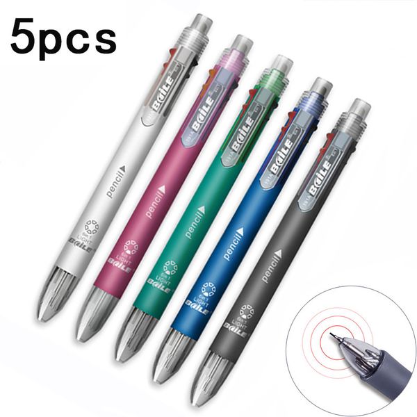 

5pcs/lot 6 In 1 Multicolor Ballpoint Pen with 0.7mm 5 Colors Ballpoint Pen Refill and 0.5mm Mechanical Pencil Lead Set
