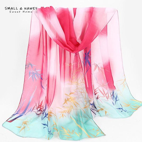 

47*155CM Fashion New Bamboo Leaf Floral Chiffon Printed Scarf Ladies Long Scarf, Blue;gray